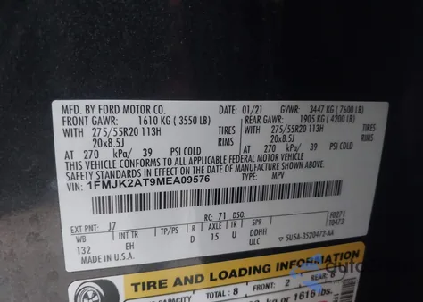 2021 Ford Expedition Max Limited from USA, damaged, VIN 1FMJK2AT9MEA09576